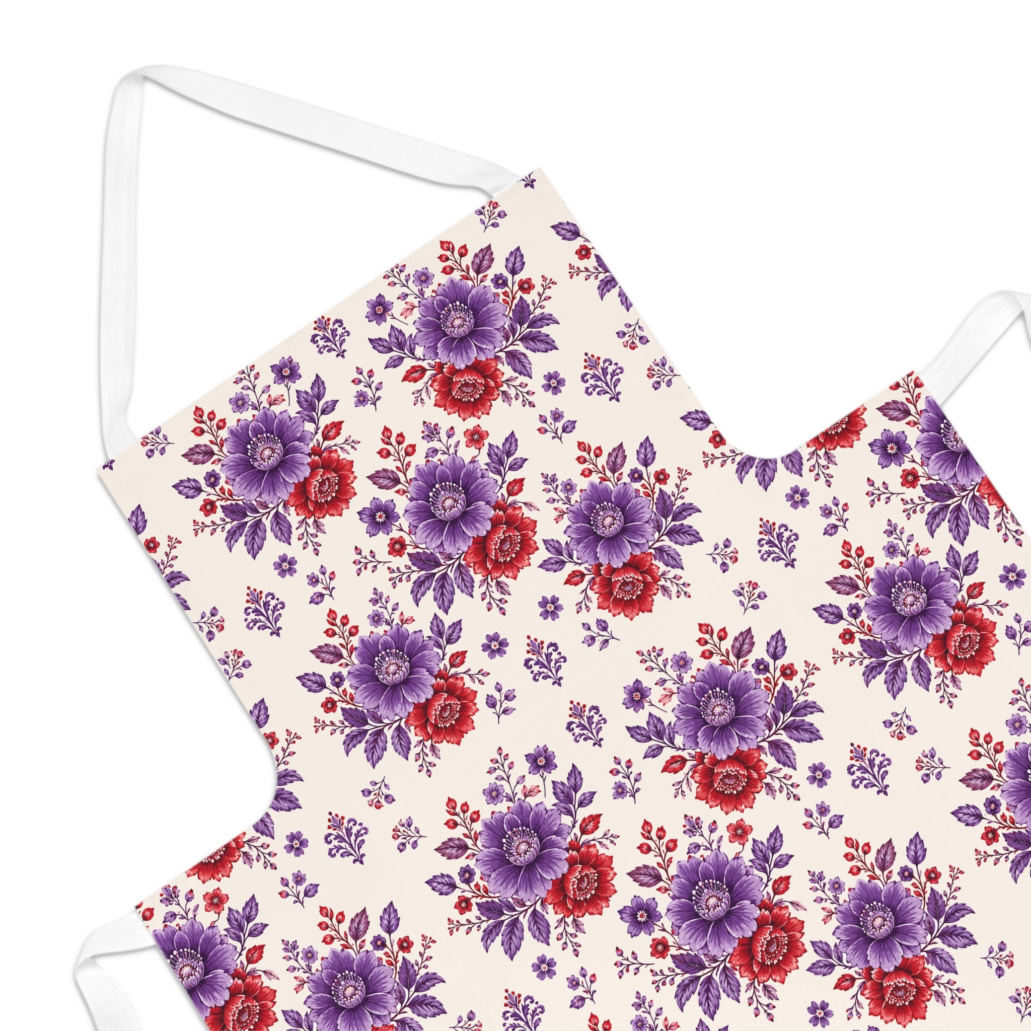 Floral Vintage Apron – Purple & Red Bouquet All-Over Print