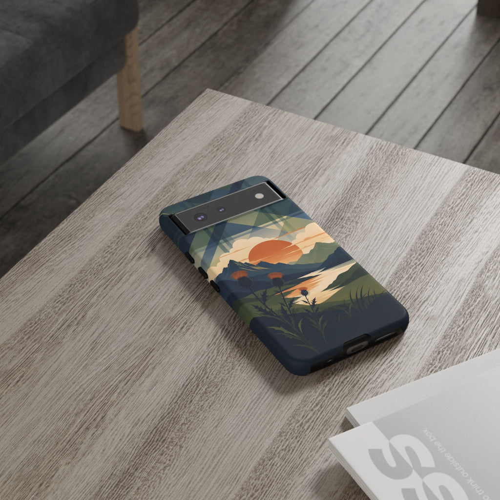 Highland Sunset Tartan Phone Case – Scottish Thistle Summer Festival Edition