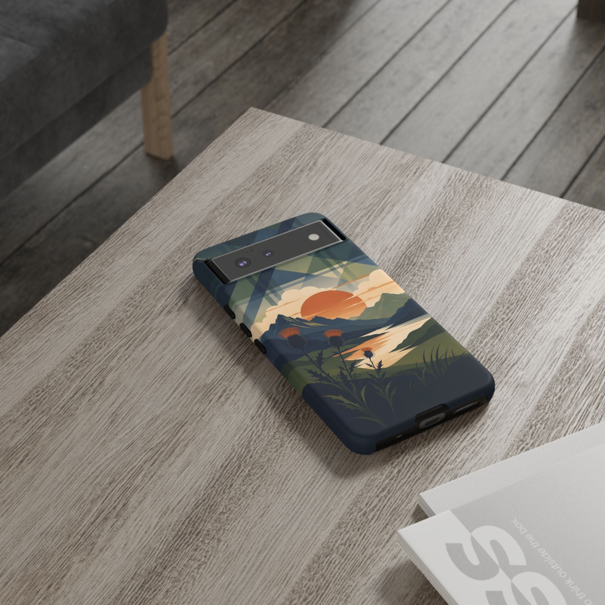 Highland Sunset Tartan Phone Case – Scottish Thistle Summer Festival Edition