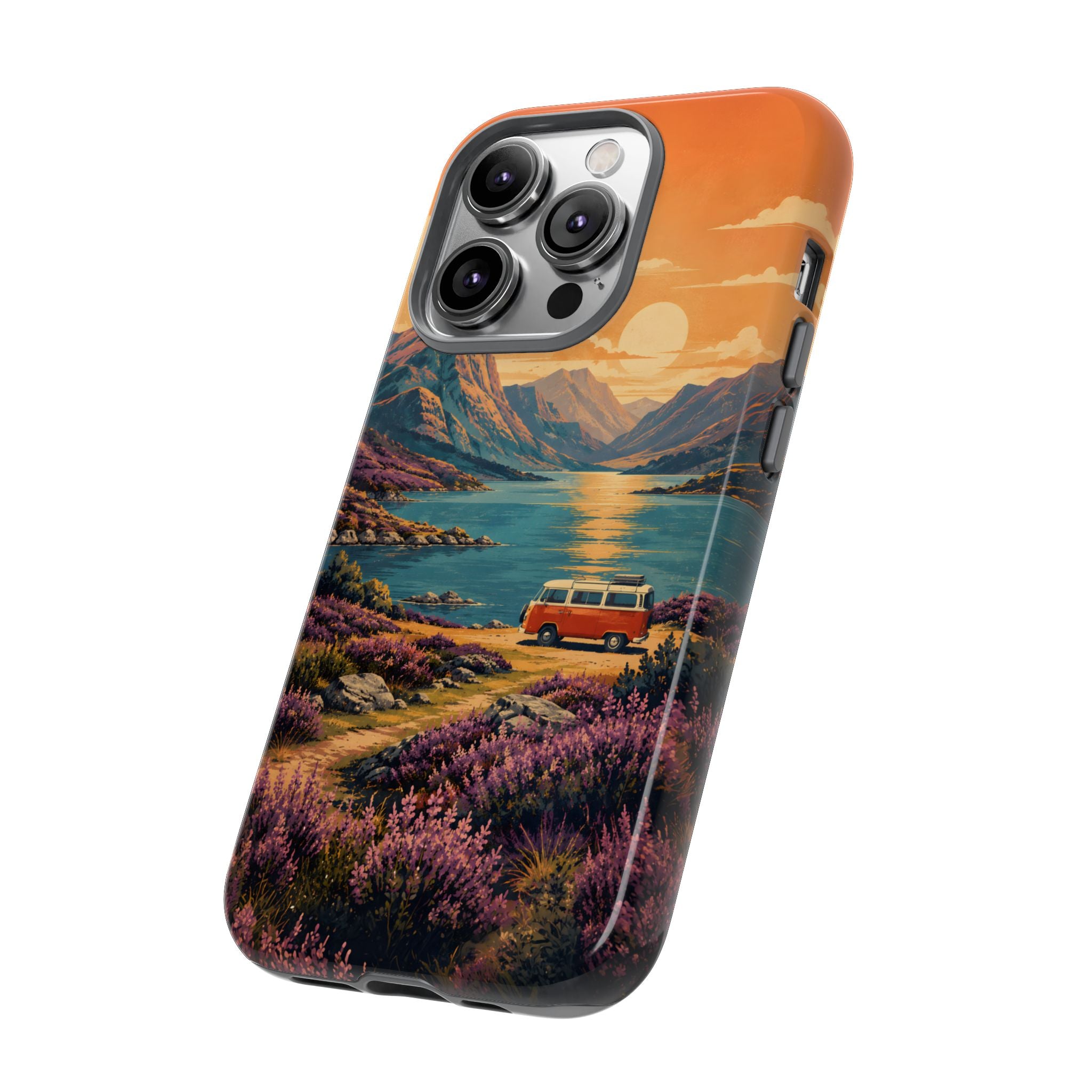 Highland Road Trip Phone Case – Scottish Loch Sunset & Heather Landscape