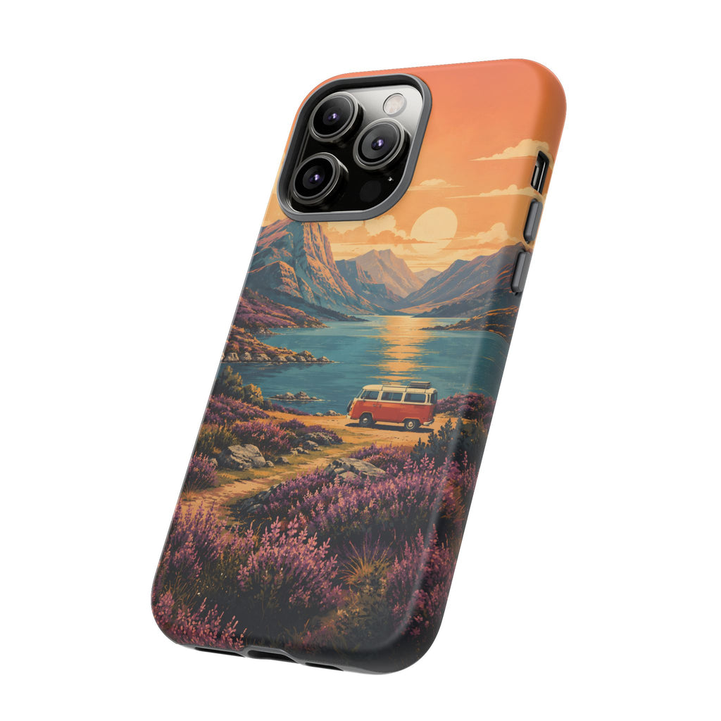Highland Road Trip Phone Case – Scottish Loch Sunset & Heather Landscape