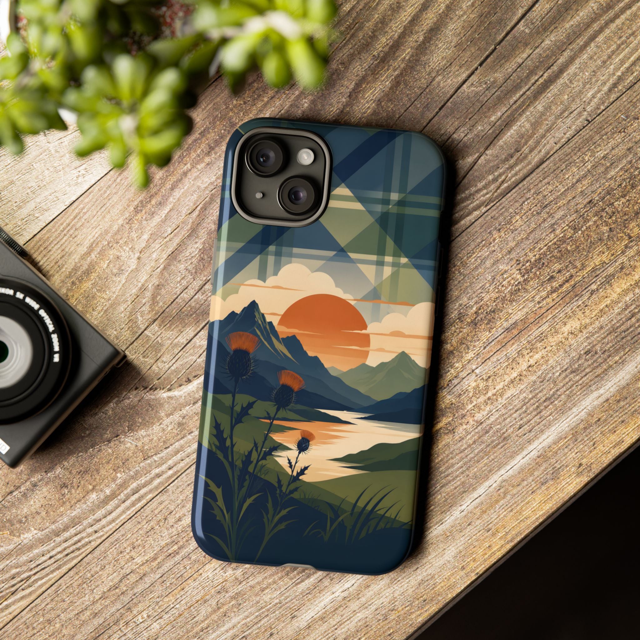 Highland Sunset Tartan Phone Case – Scottish Thistle Summer Festival Edition