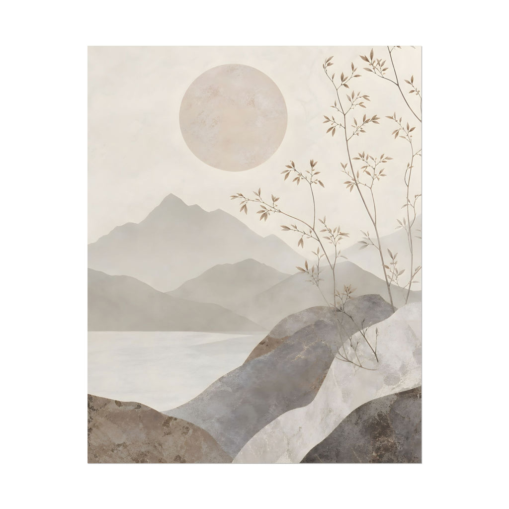 Rolled Poster — Serene Ink Mountain Landscape Wall Art