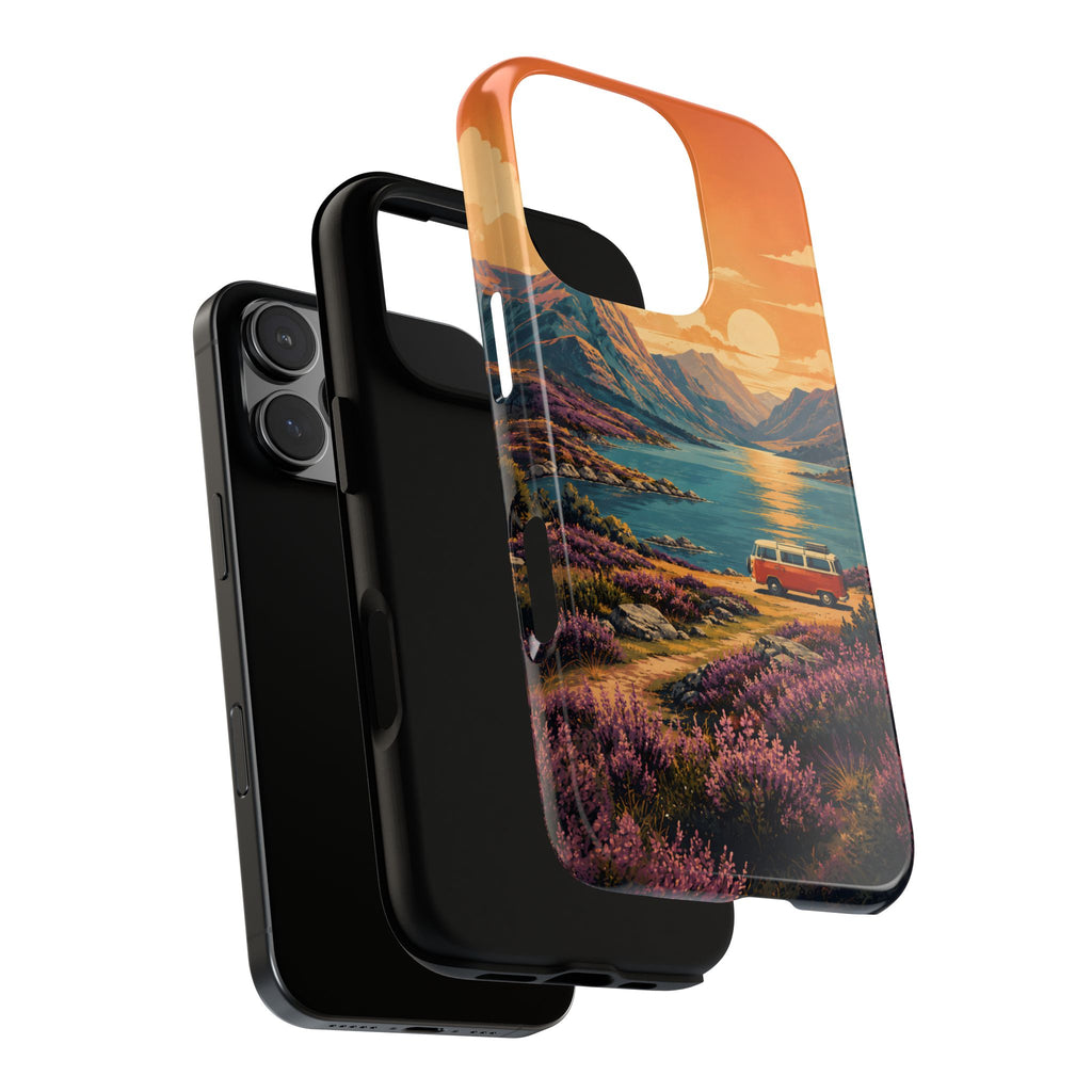 Highland Road Trip Phone Case – Scottish Loch Sunset & Heather Landscape
