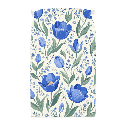 Blue Floral Drawstring Bag - Botanical Tulip Gift Sack