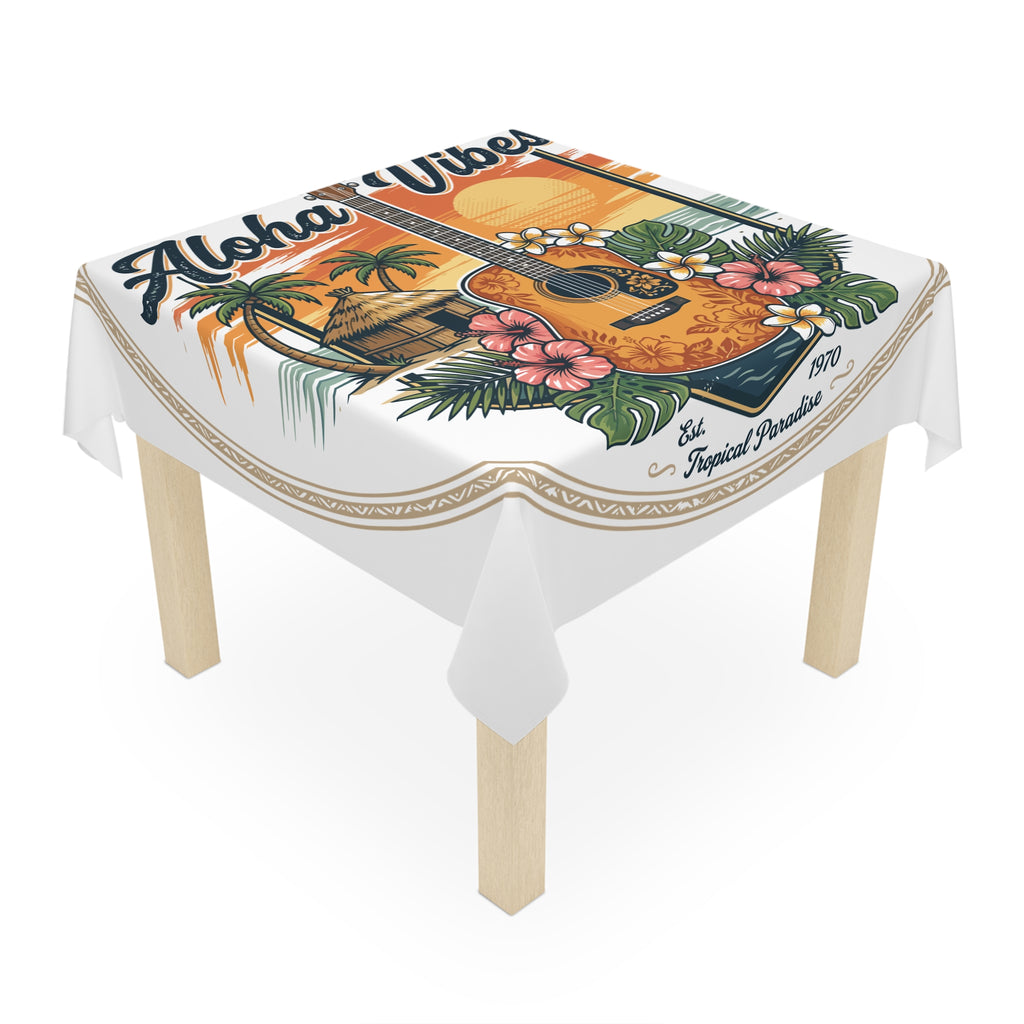Aloha Vibes Tablecloth – Tropical Guitar Sunset Beach Table Cover