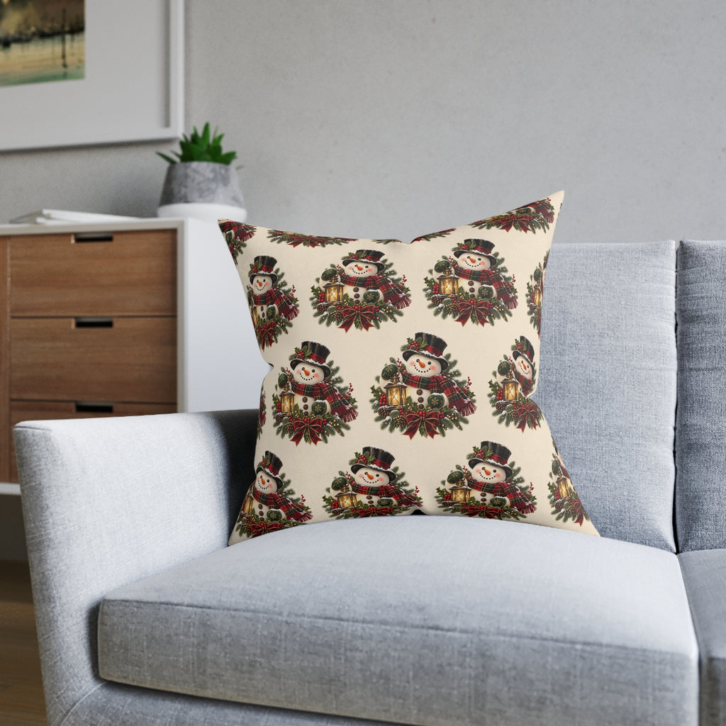 Festive Snowman Christmas Square Pillow