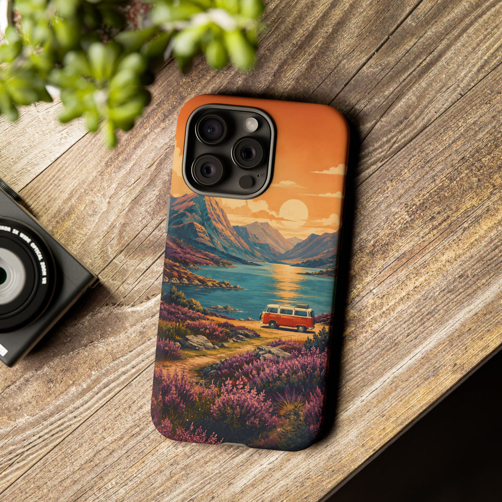 Highland Road Trip Phone Case – Scottish Loch Sunset & Heather Landscape