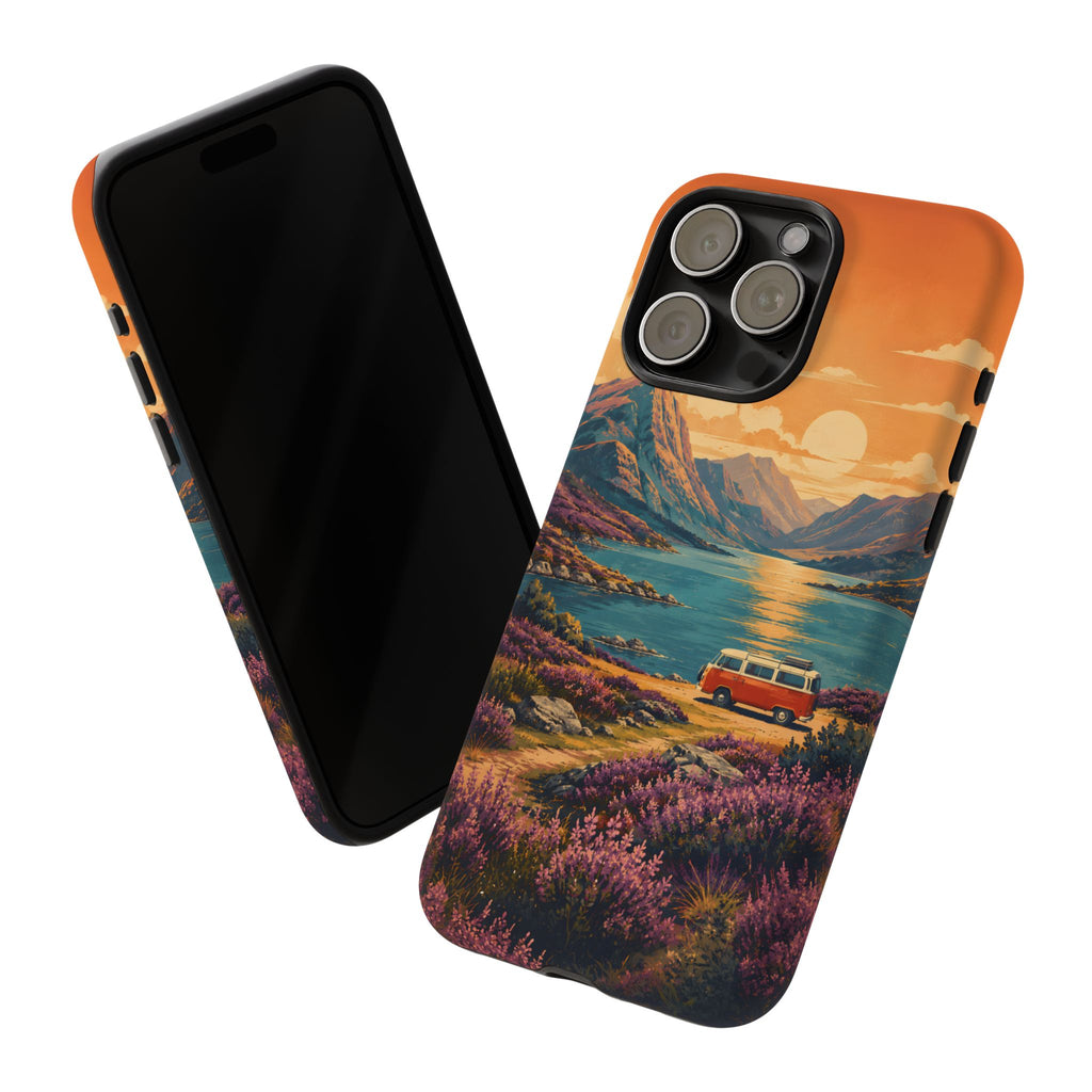 Highland Road Trip Phone Case – Scottish Loch Sunset & Heather Landscape