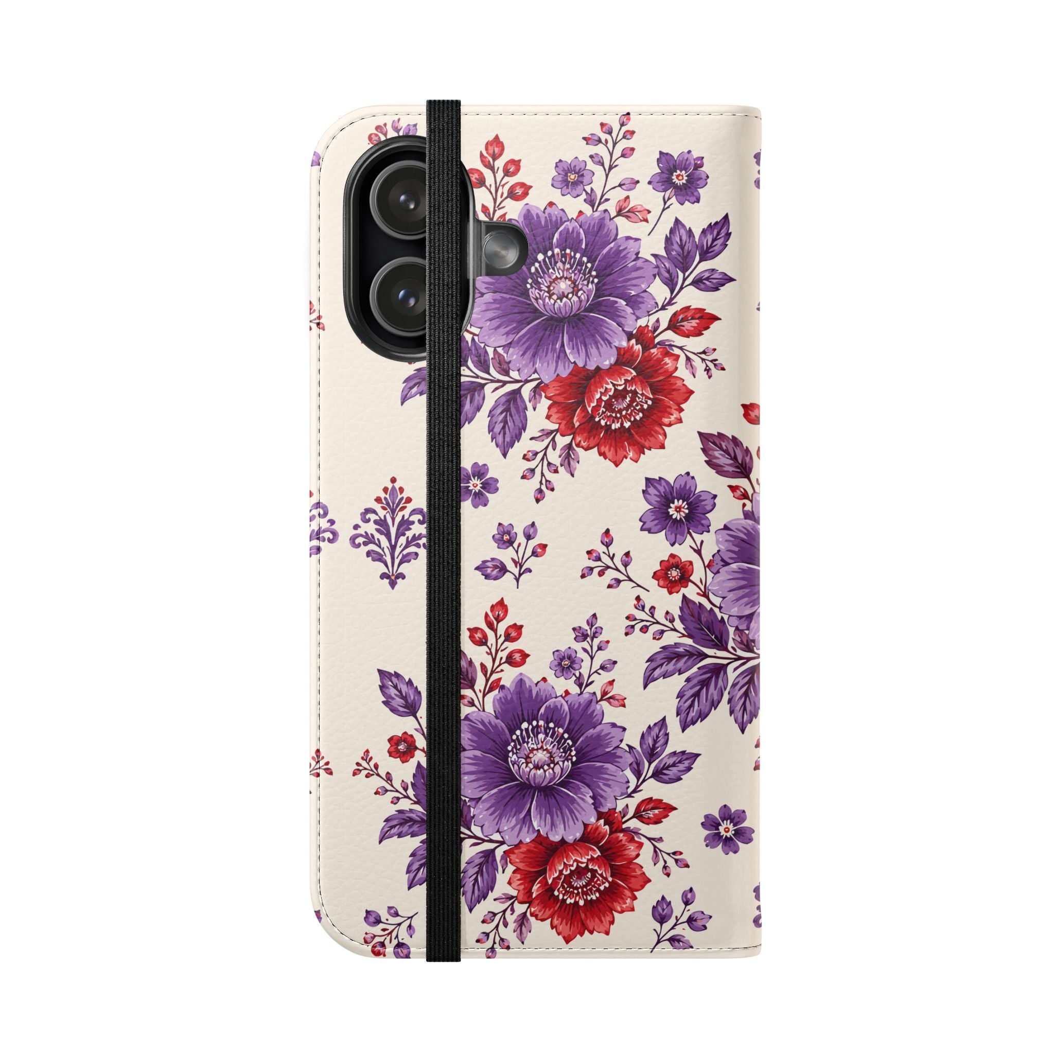 Floral Flip Phone Case — Purple & Red Vintage Bouquet Wallet Cover
