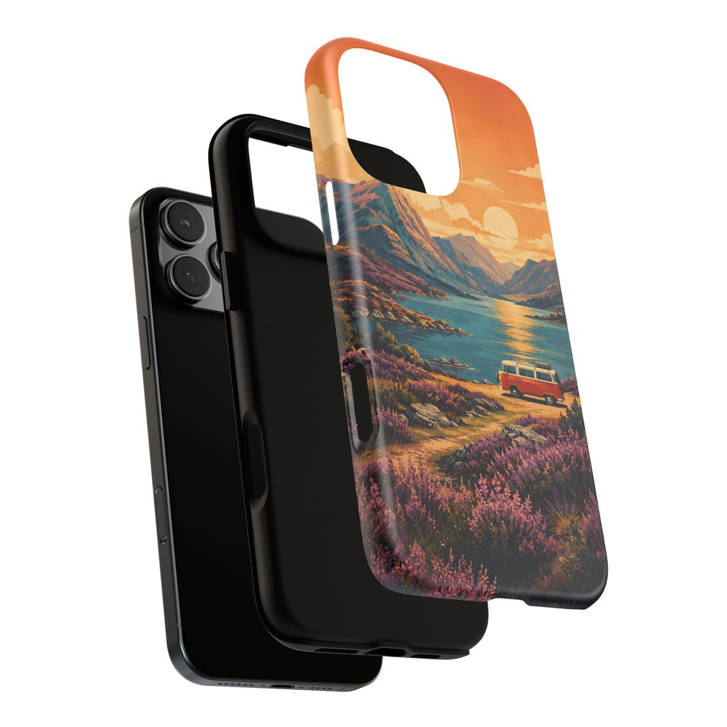 Highland Road Trip Phone Case – Scottish Loch Sunset & Heather Landscape
