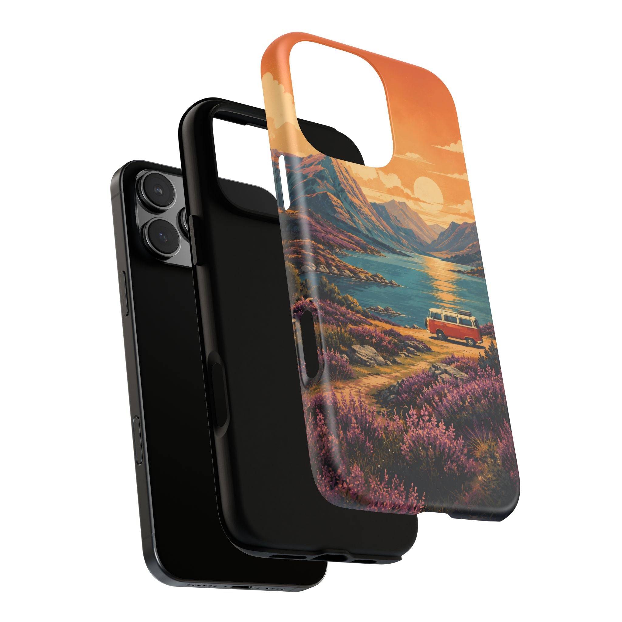 Highland Road Trip Phone Case – Scottish Loch Sunset & Heather Landscape
