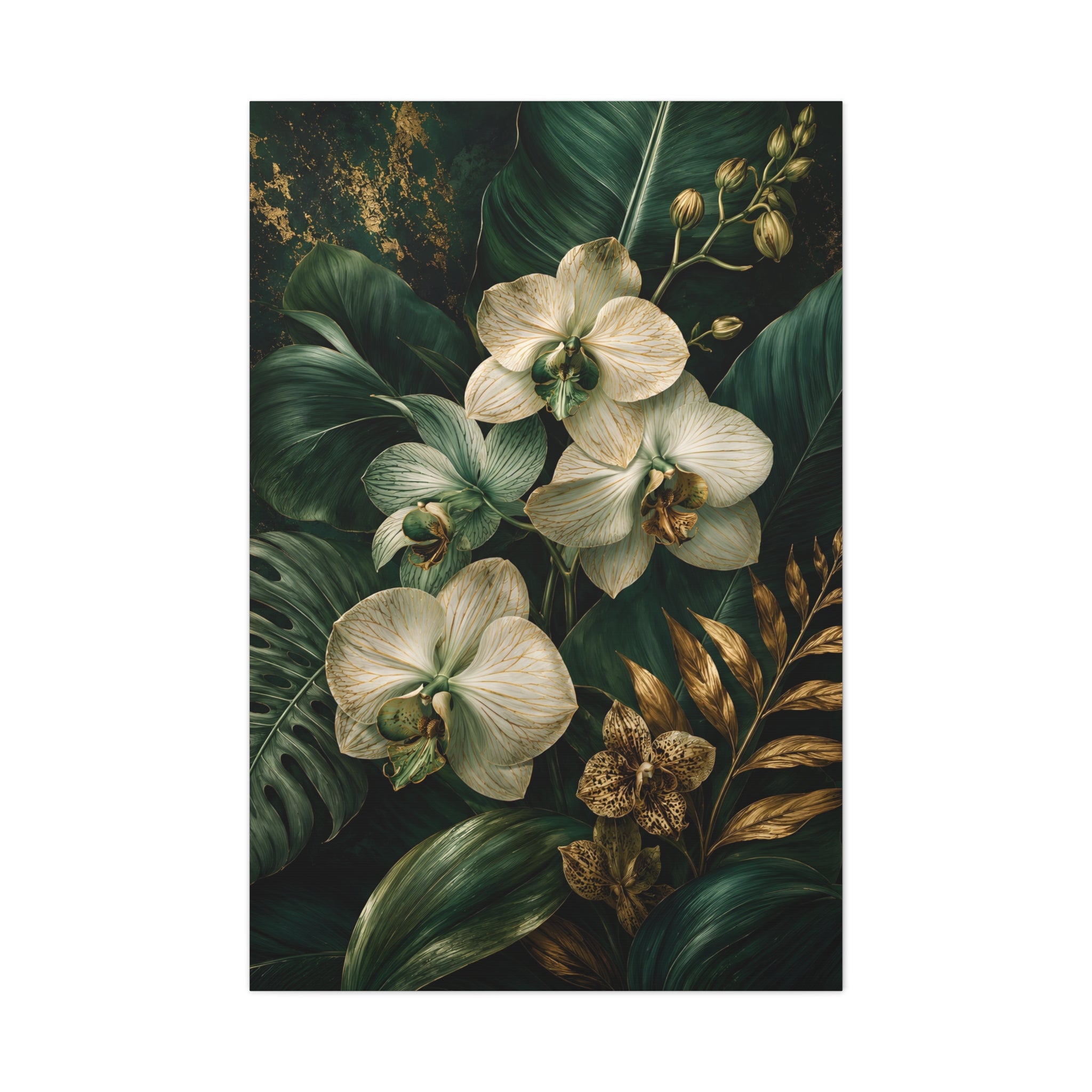 Orchid & Tropical Foliage Matte Canvas Print — Stretched Wall Art