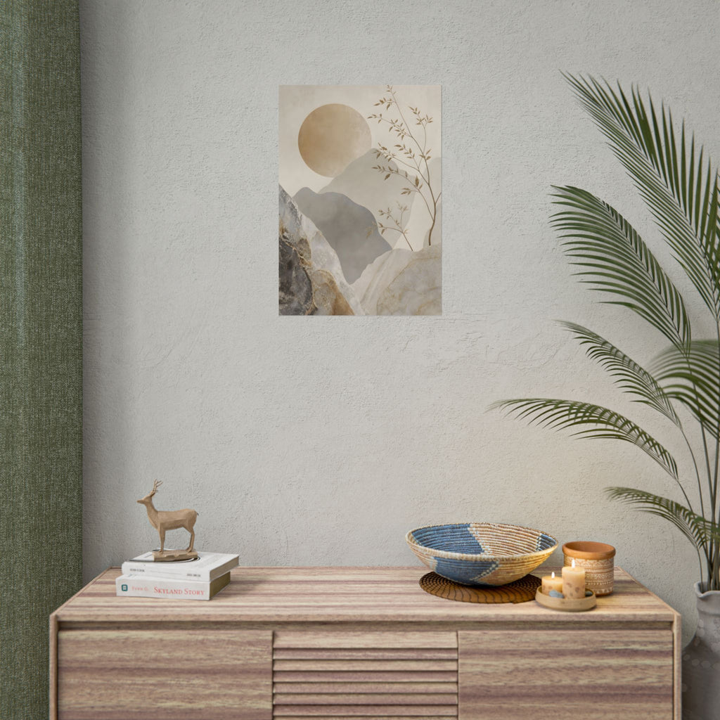 Neutral Minimalist Mountain Sun Rolled Poster