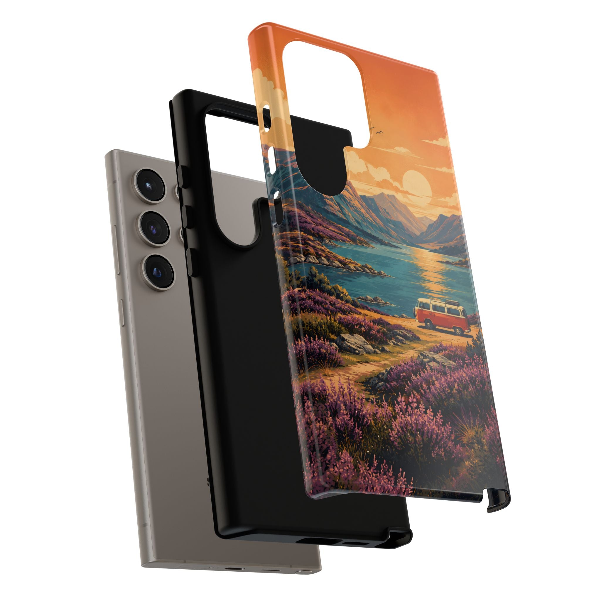Highland Road Trip Phone Case – Scottish Loch Sunset & Heather Landscape