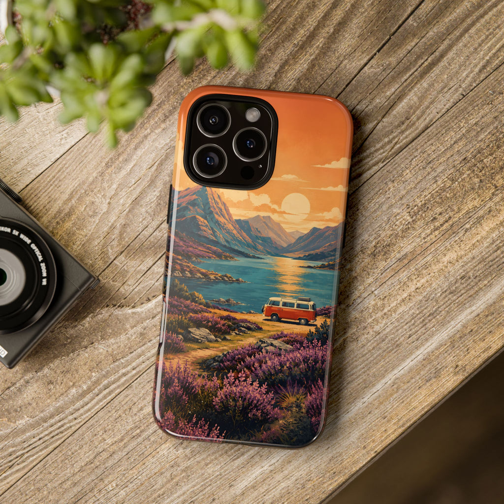 Highland Road Trip Phone Case – Scottish Loch Sunset & Heather Landscape