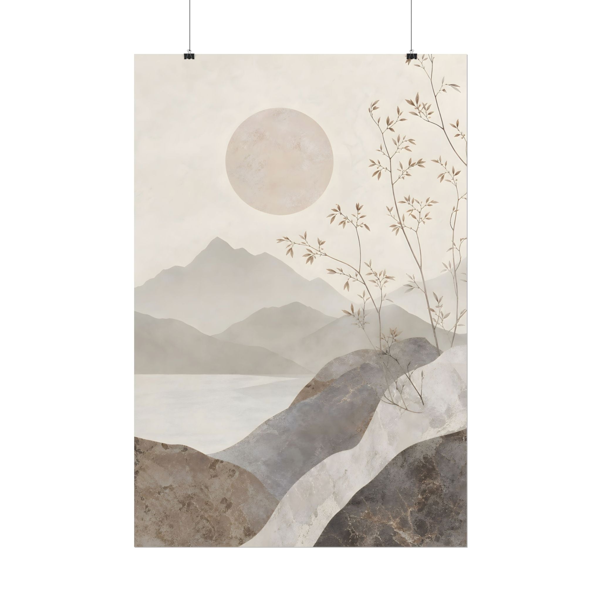 Rolled Poster — Serene Ink Mountain Landscape Wall Art