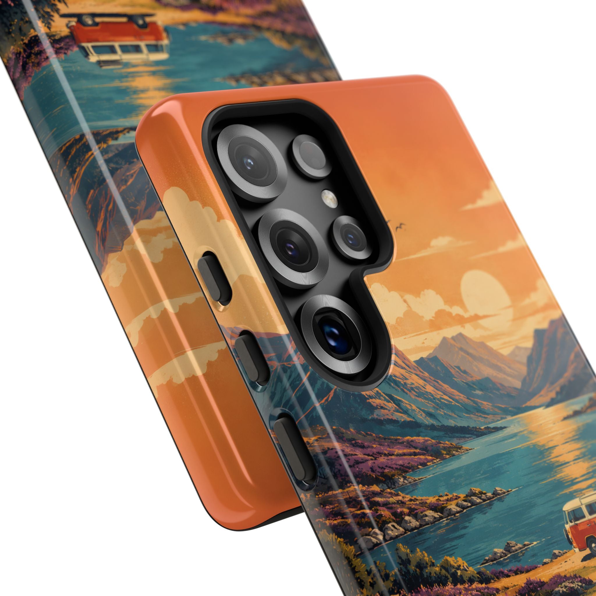 Highland Road Trip Phone Case – Scottish Loch Sunset & Heather Landscape
