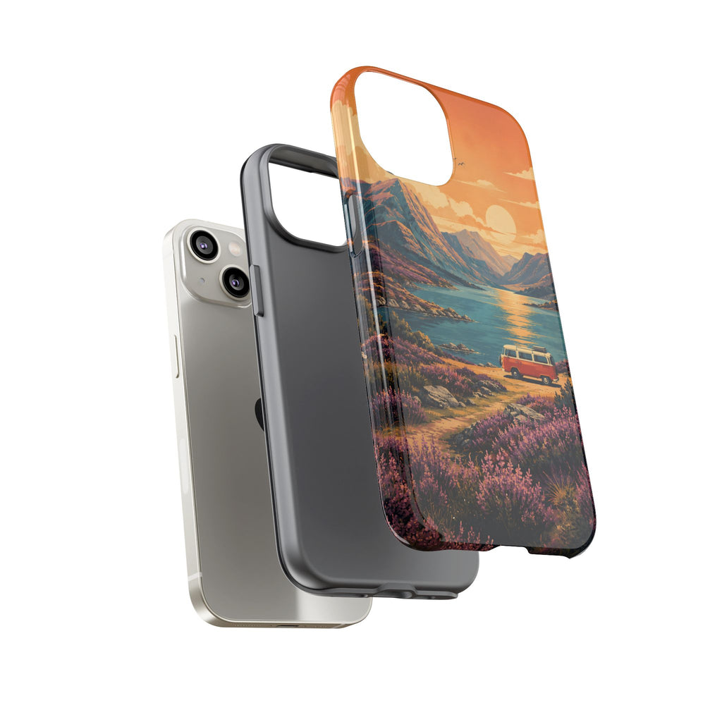 Highland Road Trip Phone Case – Scottish Loch Sunset & Heather Landscape