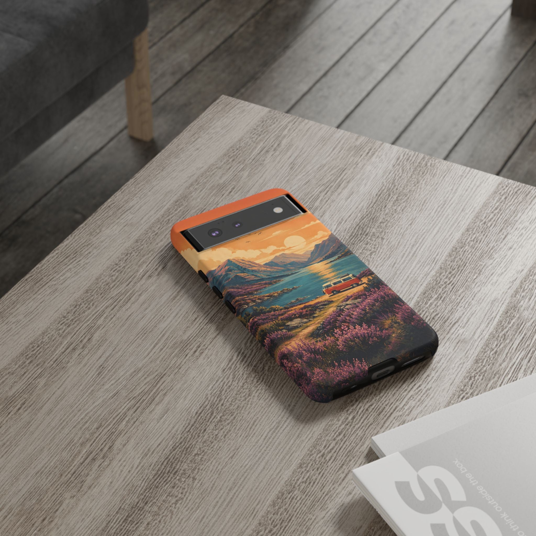 Highland Road Trip Phone Case – Scottish Loch Sunset & Heather Landscape