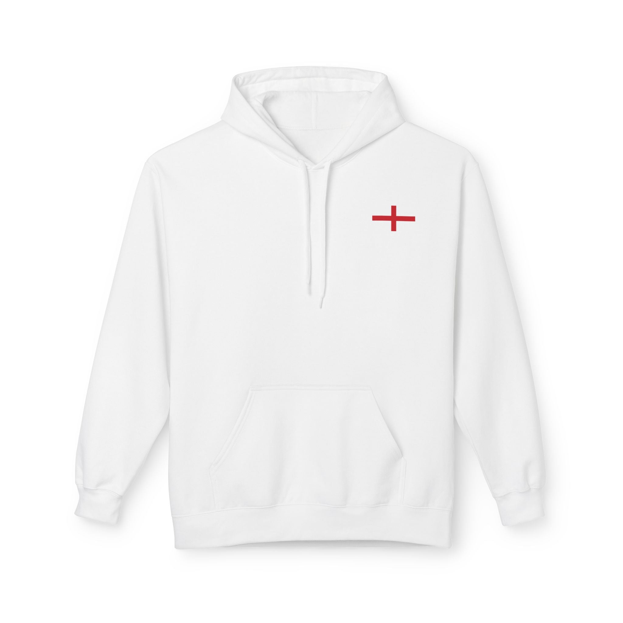 England Flag Hoodie — Minimal Red Cross Football/Patriot Pride Pullover