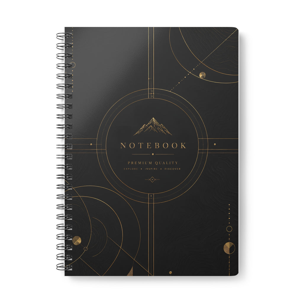 A5 Wirobound Notebook — Elegant Black & Gold Mountain Design
