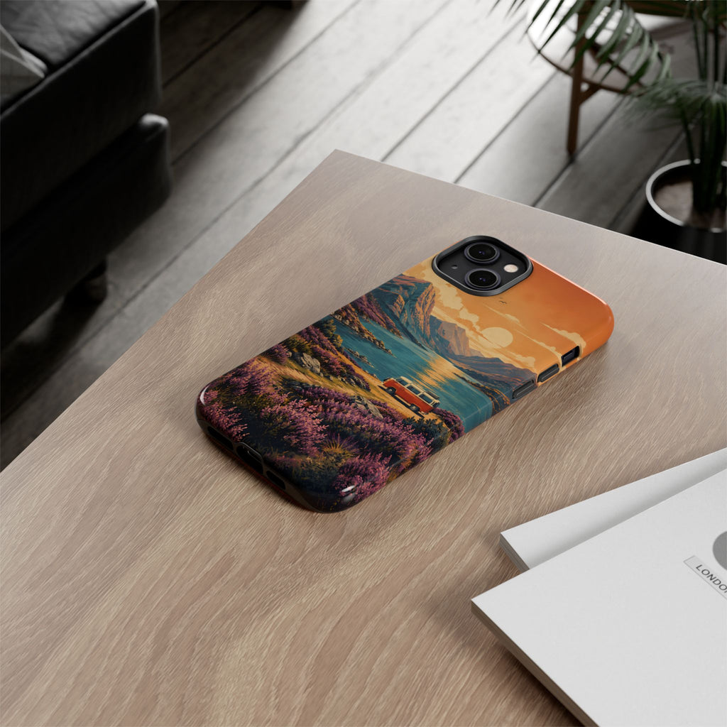 Highland Road Trip Phone Case – Scottish Loch Sunset & Heather Landscape