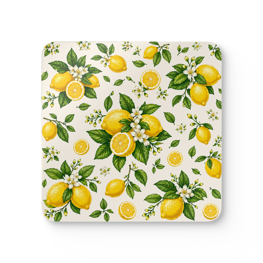 Lemon Bistro Cork Coaster Set — 4-Pack Citrus Drink Coasters
