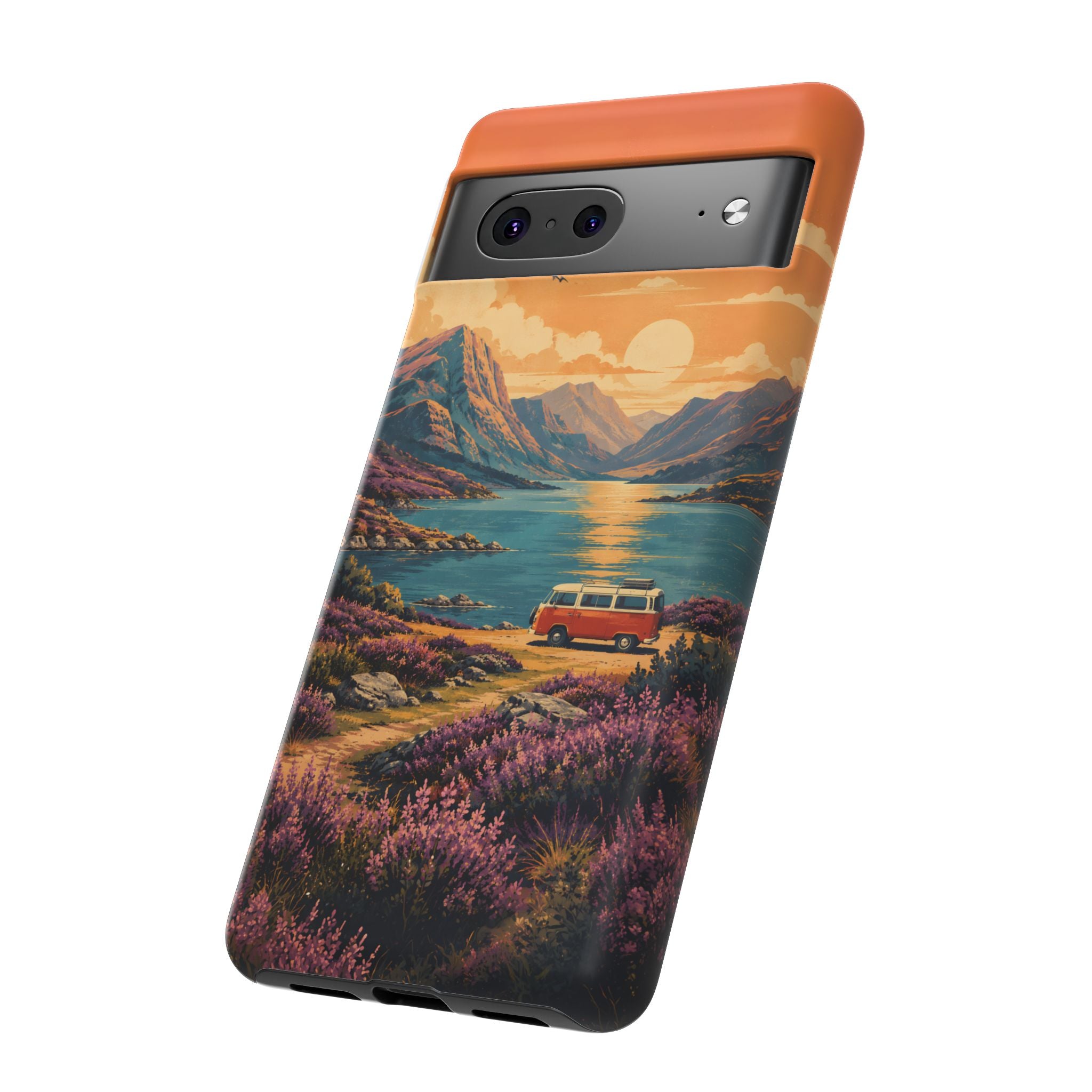 Highland Road Trip Phone Case – Scottish Loch Sunset & Heather Landscape