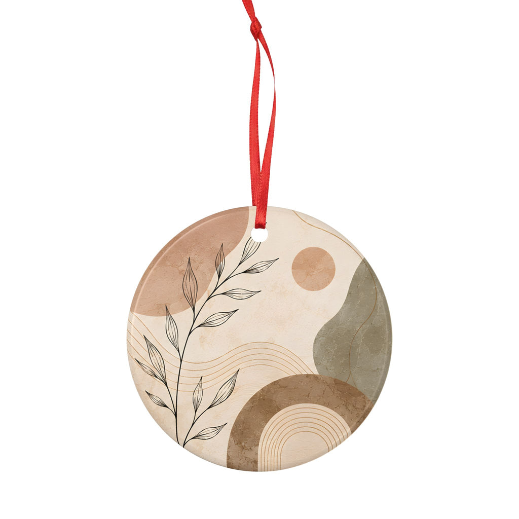 Abstract Boho Ceramic Ornament — Neutral Earth Tones, Two-Sided Holiday Decor