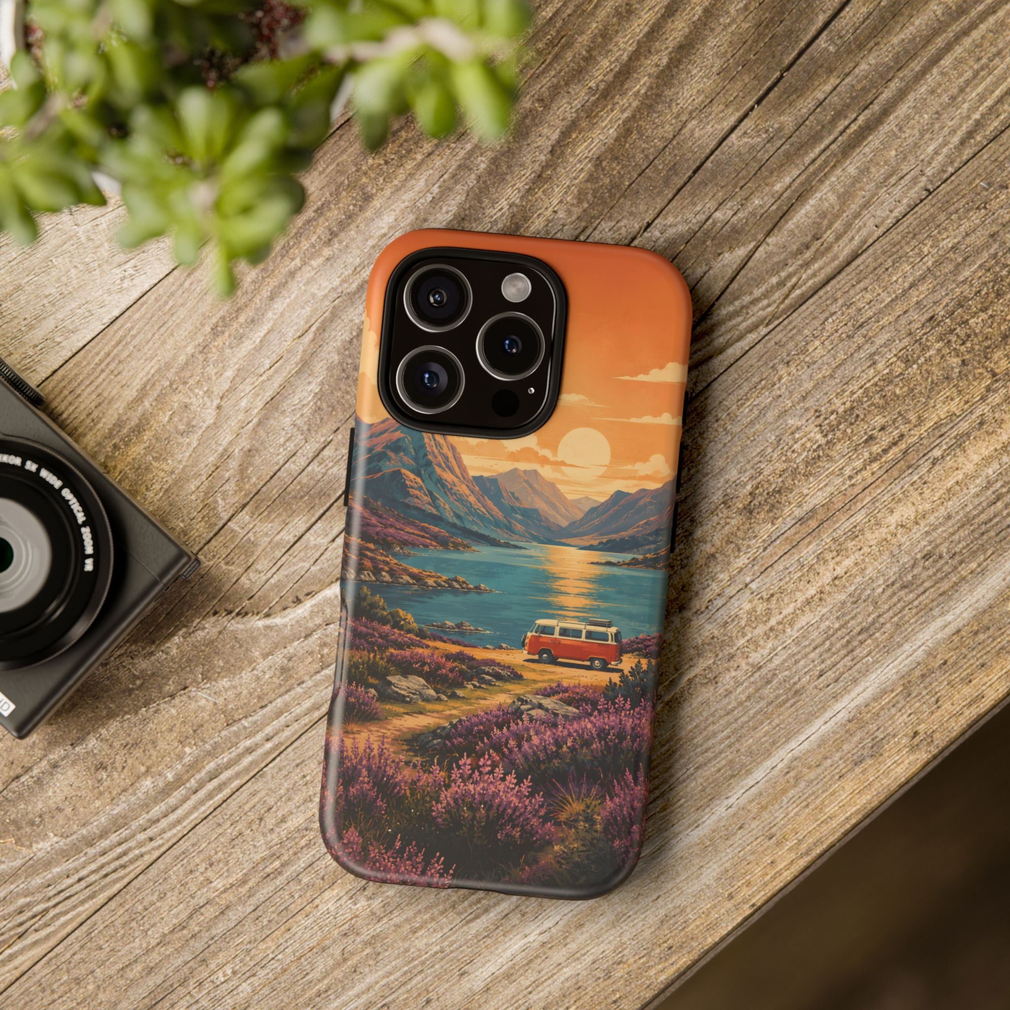 Highland Road Trip Phone Case – Scottish Loch Sunset & Heather Landscape