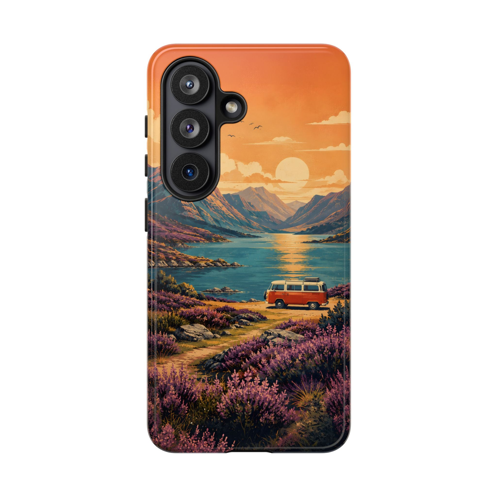 Highland Road Trip Phone Case – Scottish Loch Sunset & Heather Landscape