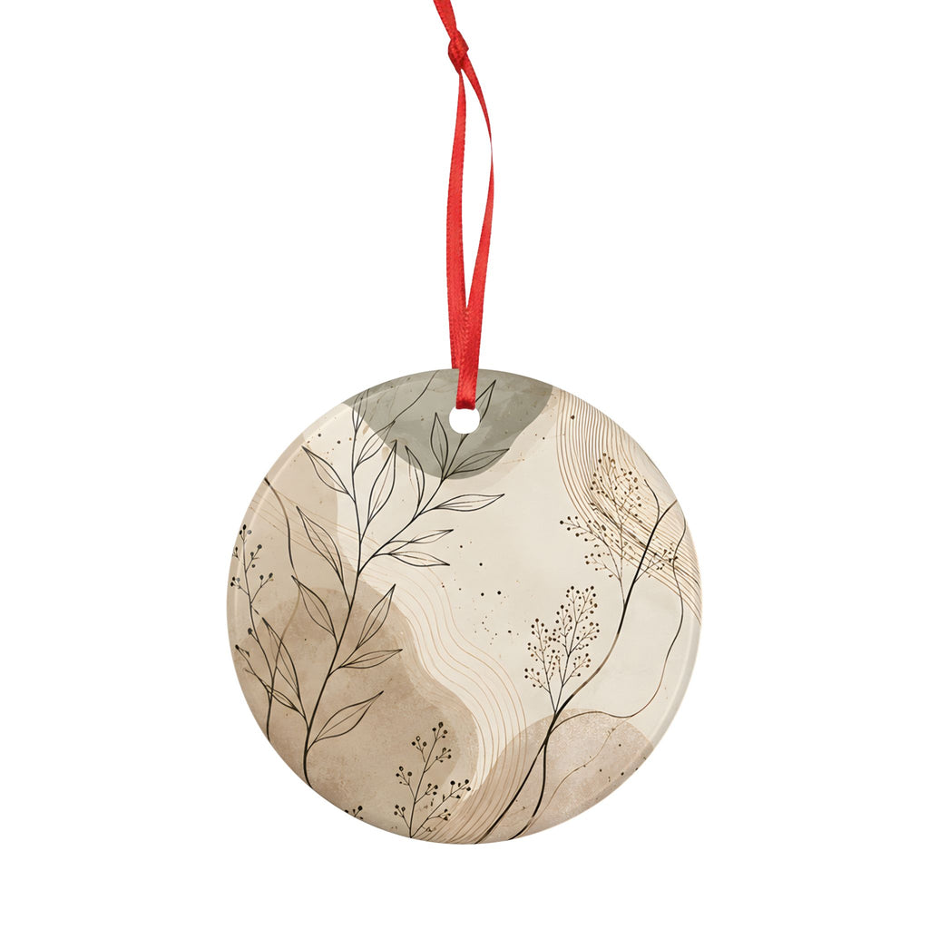 Botanical Ceramic Ornament — Neutral Boho Holiday Decoration