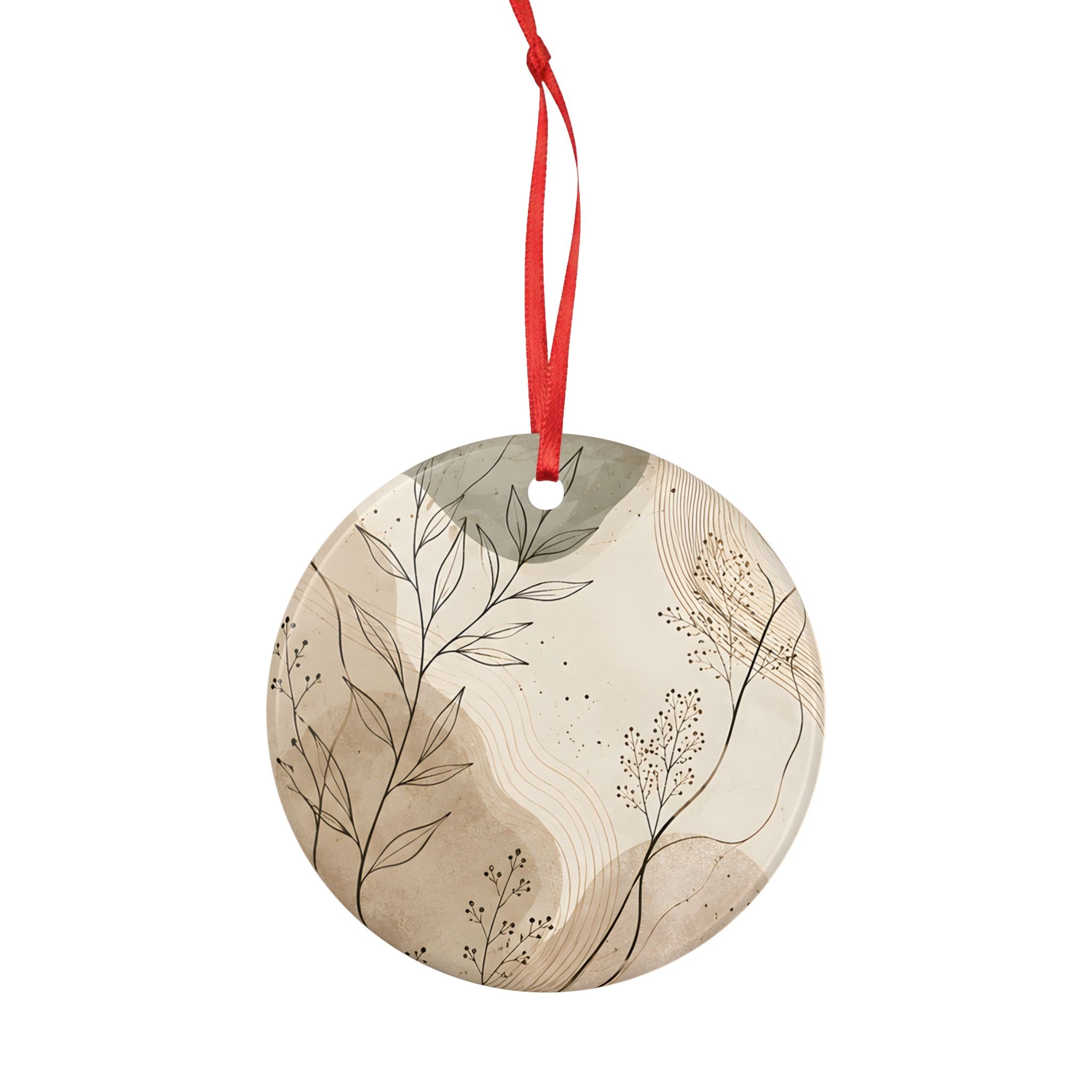 Botanical Ceramic Ornament — Neutral Boho Holiday Decoration