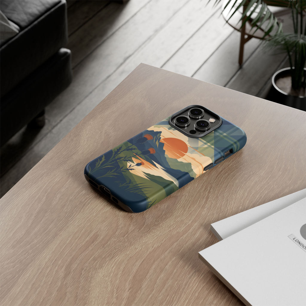 Highland Sunset Tartan Phone Case – Scottish Thistle Summer Festival Edition