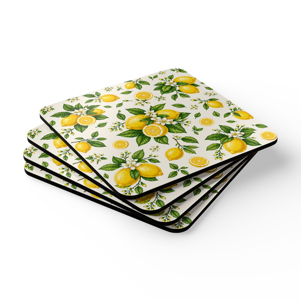 Lemon Bistro Cork Coaster Set — 4-Pack Citrus Drink Coasters