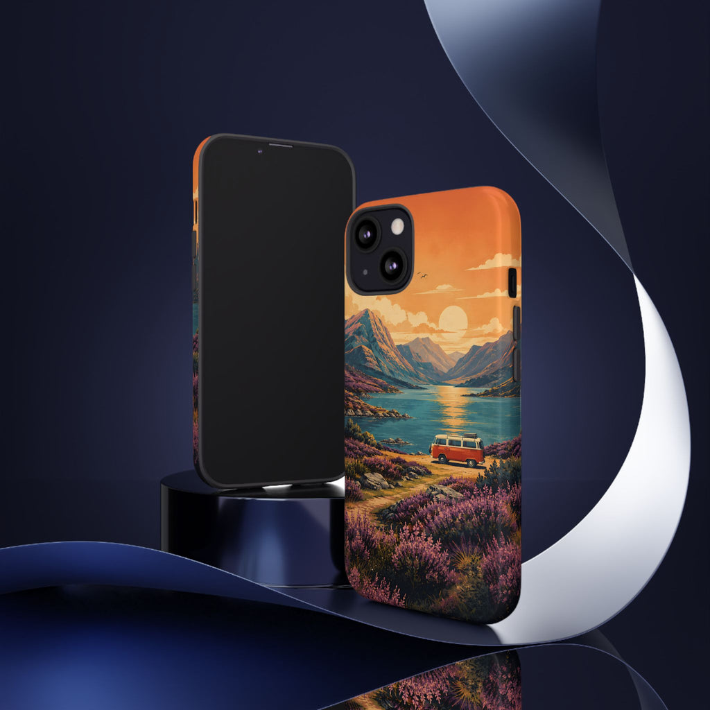 Highland Road Trip Phone Case – Scottish Loch Sunset & Heather Landscape