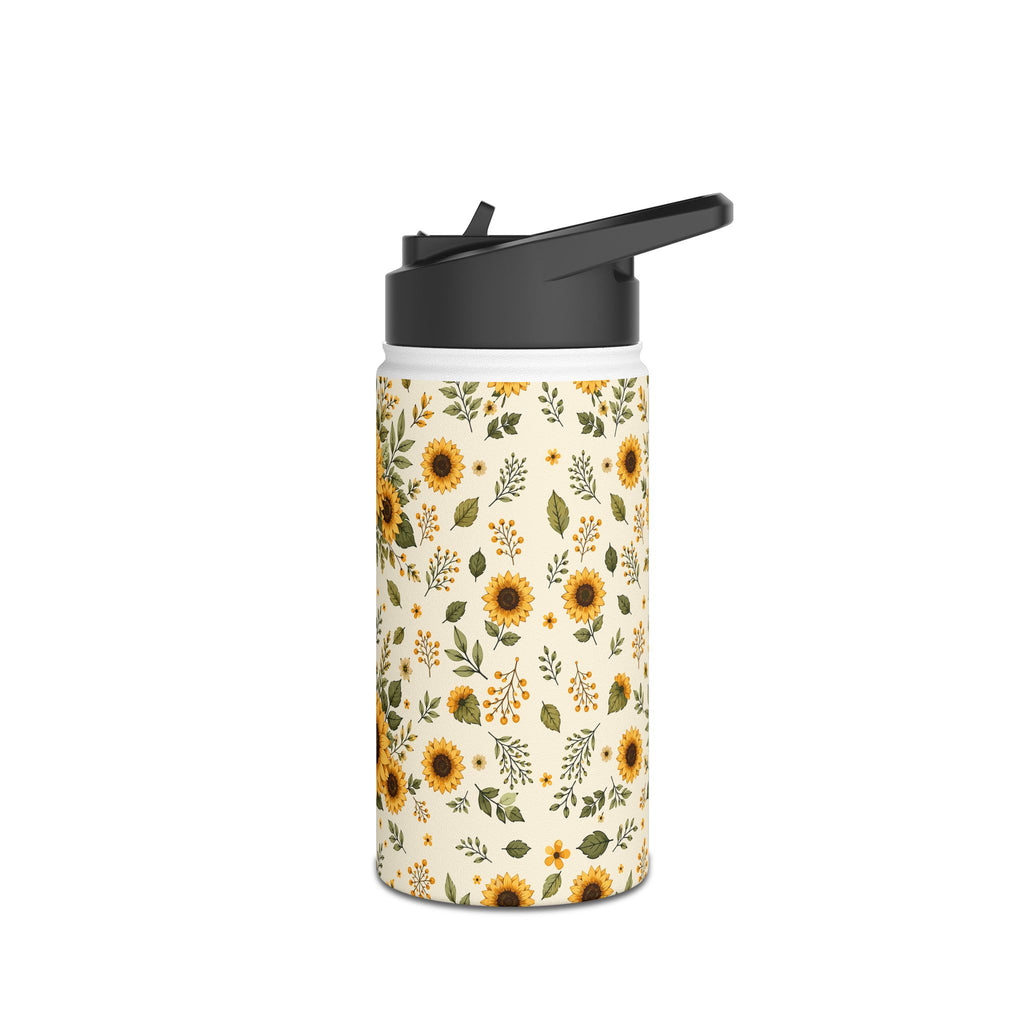 Sunflower Pattern Stainless Steel Water Bottle — Floral Insulated Bottle