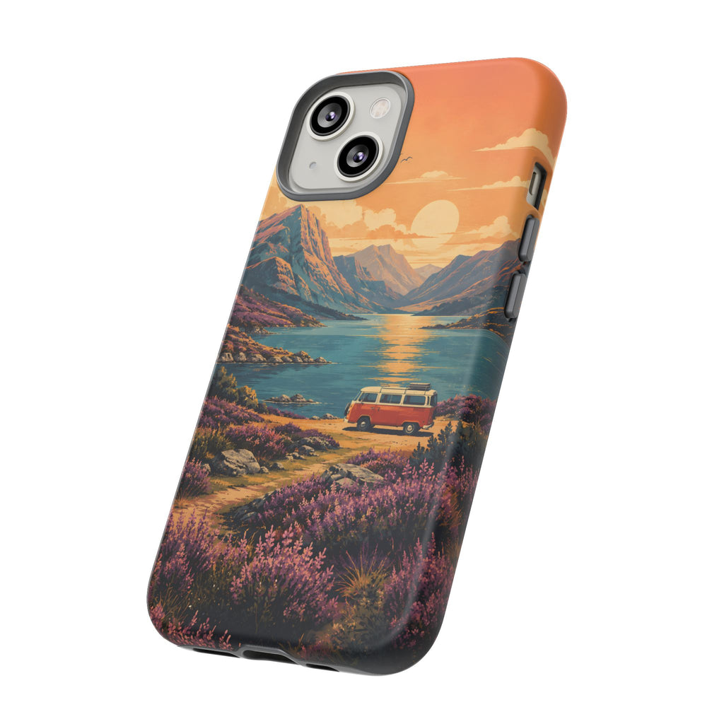 Highland Road Trip Phone Case – Scottish Loch Sunset & Heather Landscape