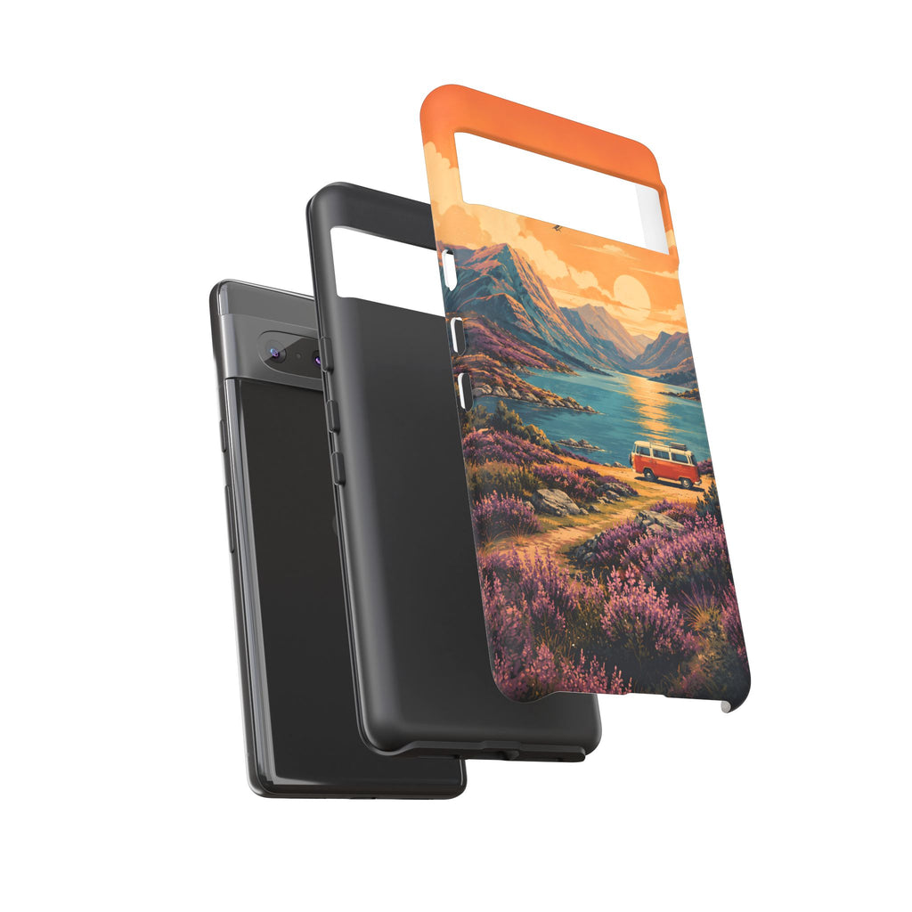 Highland Road Trip Phone Case – Scottish Loch Sunset & Heather Landscape