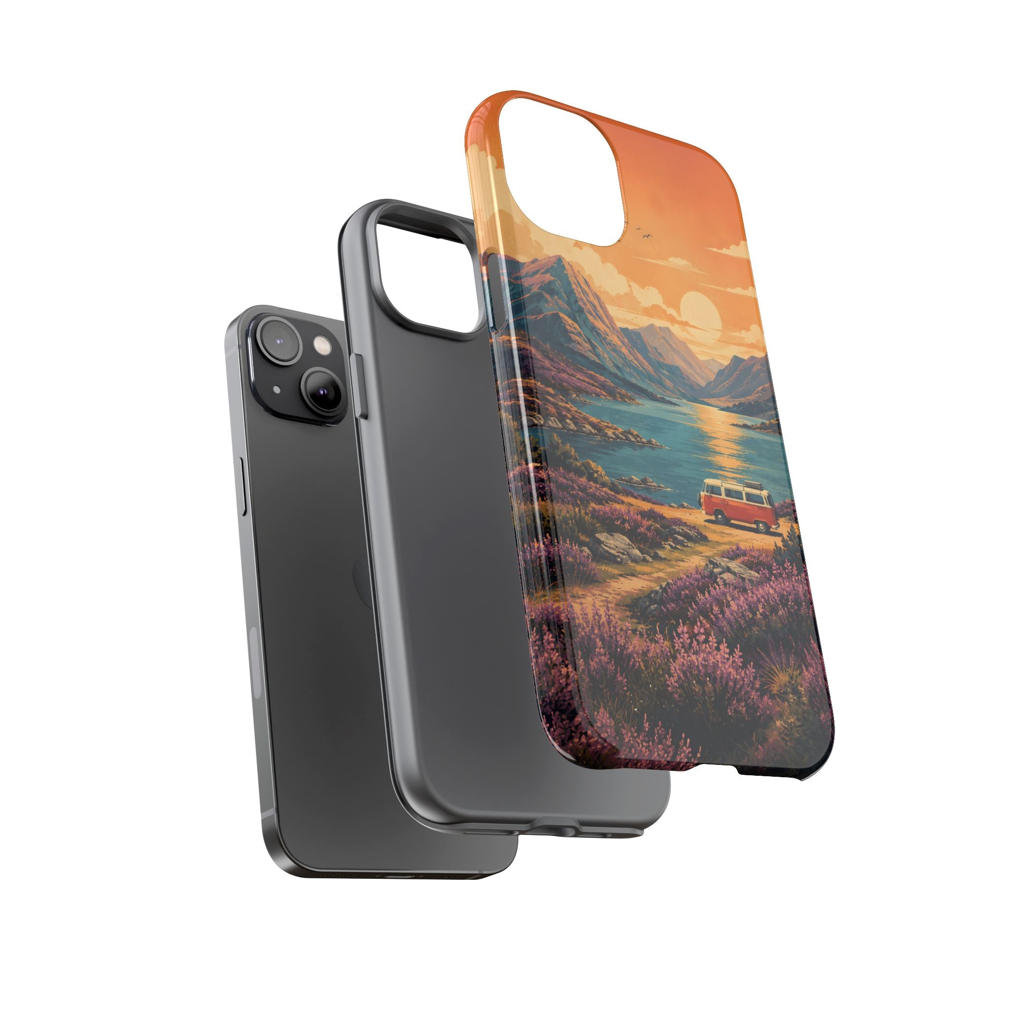 Highland Road Trip Phone Case – Scottish Loch Sunset & Heather Landscape