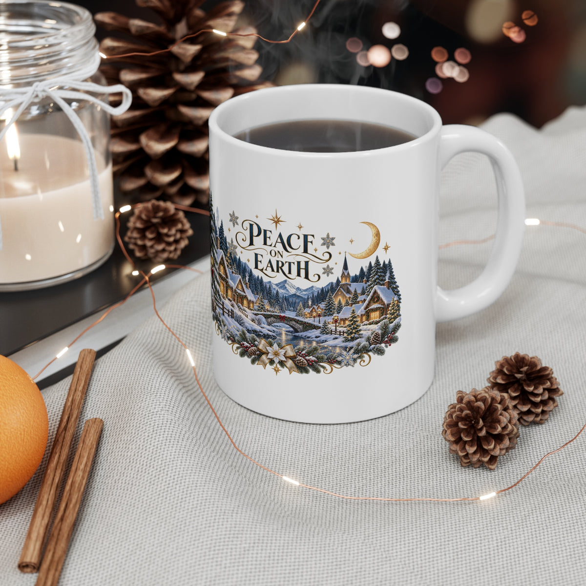 Peace on Earth Christmas Winter Village Ceramic Coffee Mug