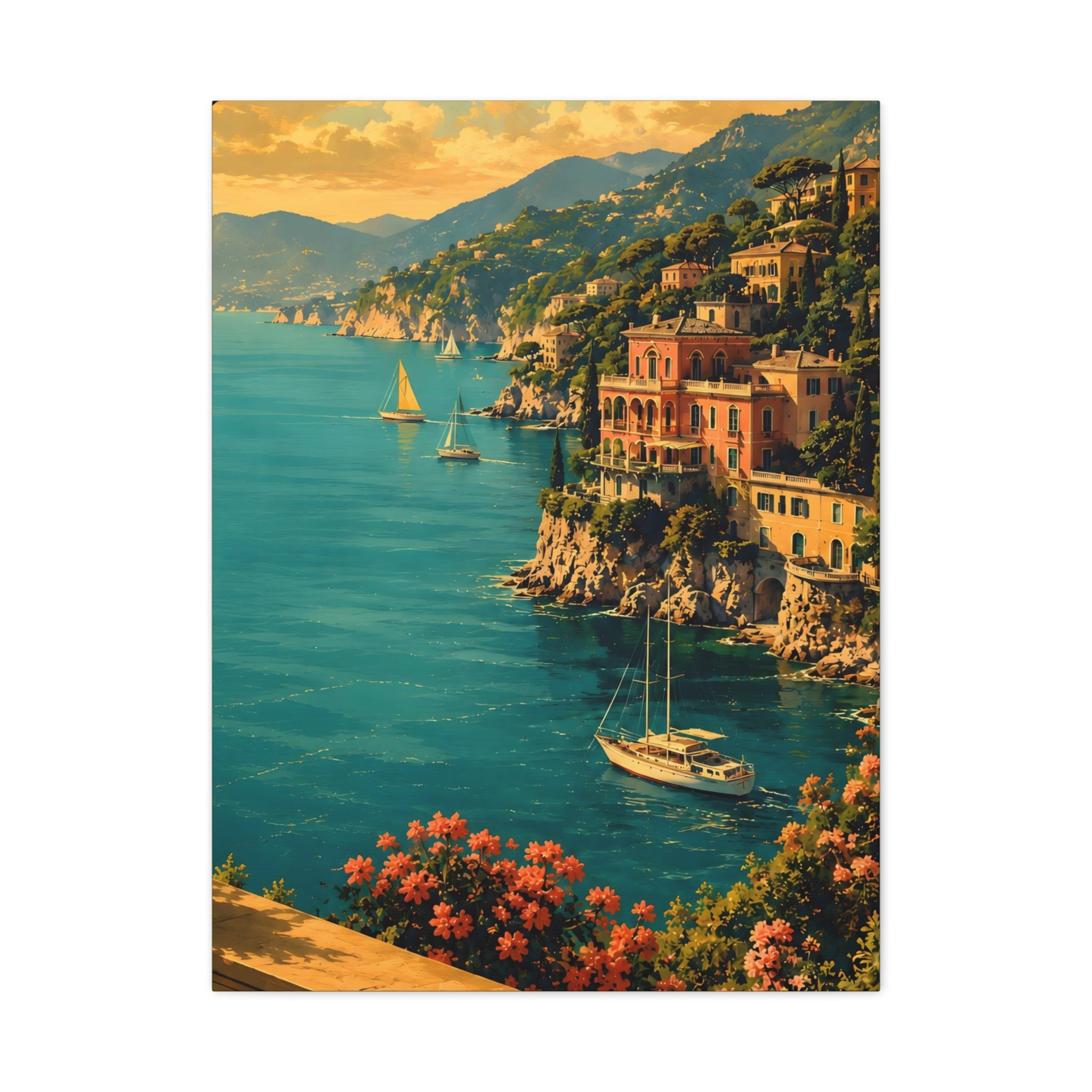 Mediterranean Coastal Canvas Print — Stretched Matte Wall Art