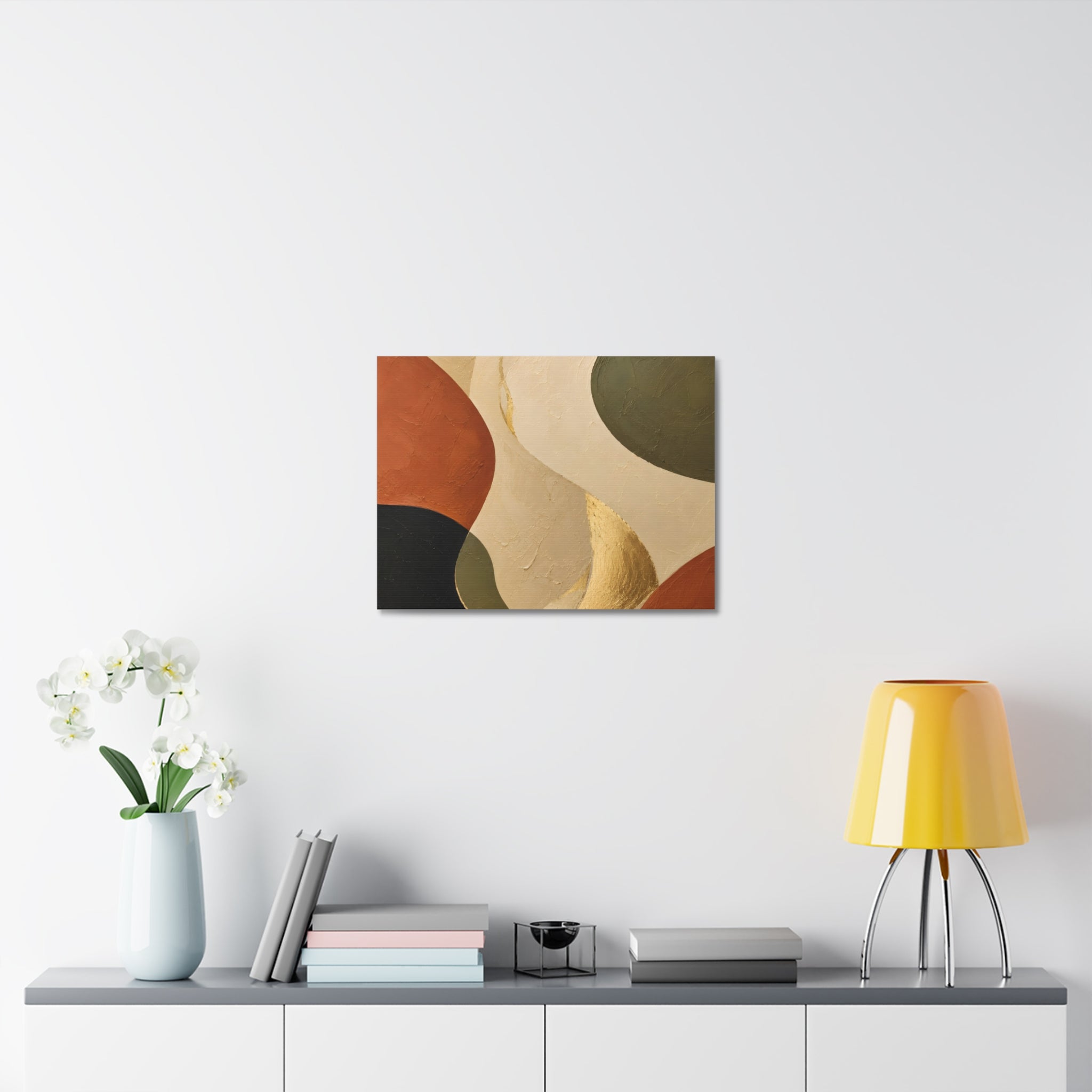 Abstract Earth Tone Canvas Wall Art — Organic Shapes with Gold Accent