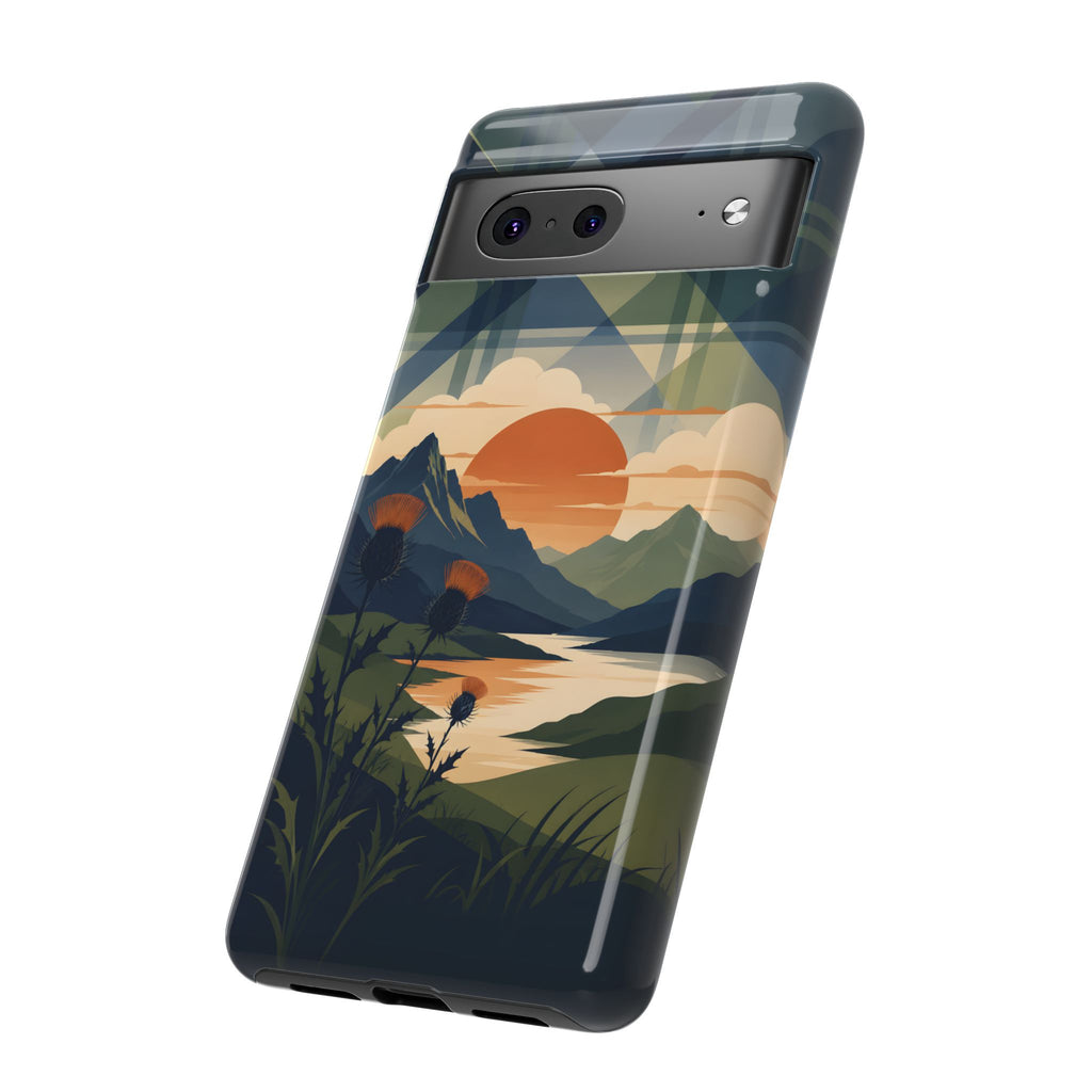 Highland Sunset Tartan Phone Case – Scottish Thistle Summer Festival Edition