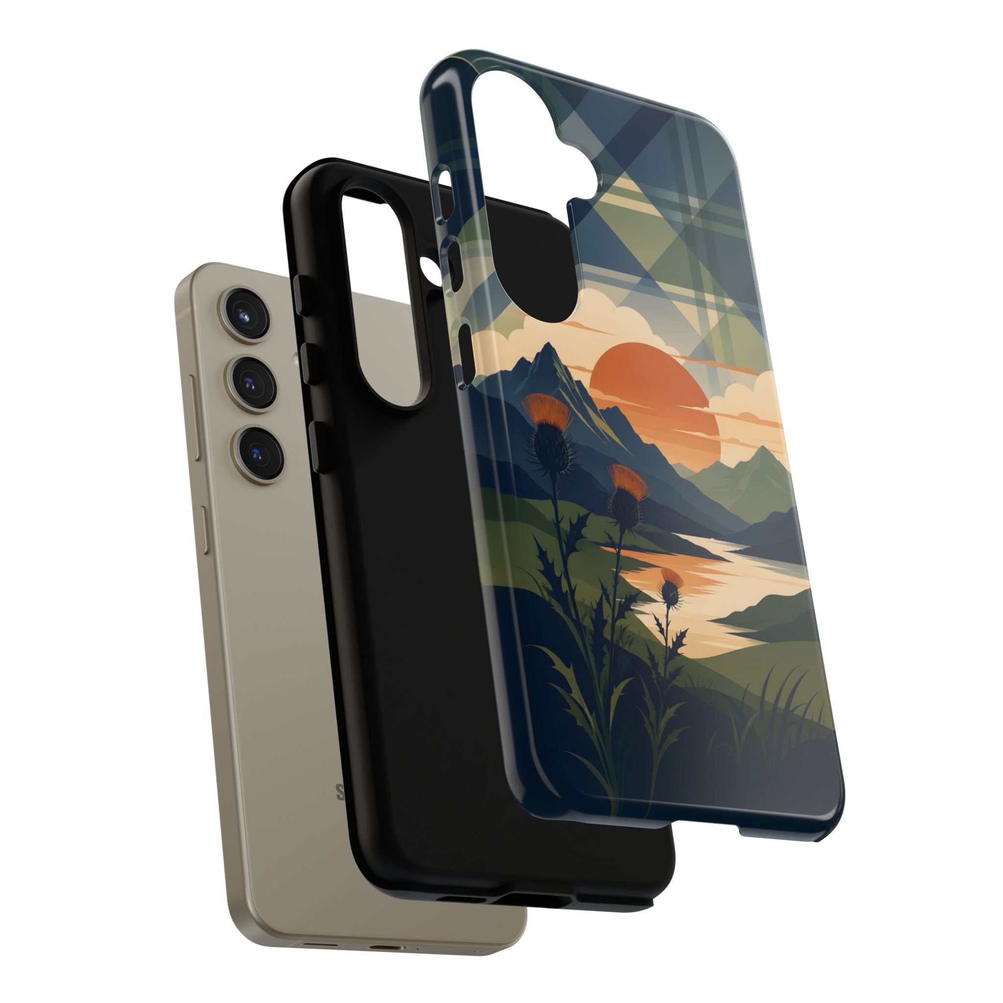 Highland Sunset Tartan Phone Case – Scottish Thistle Summer Festival Edition