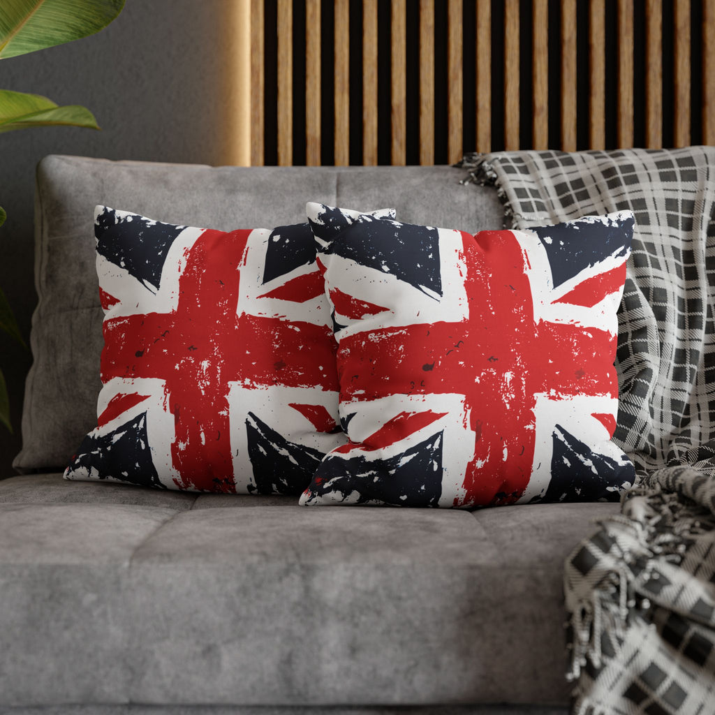 Union Jack Accent Pillow Cover — Grunge British Flag Square Cushion Case