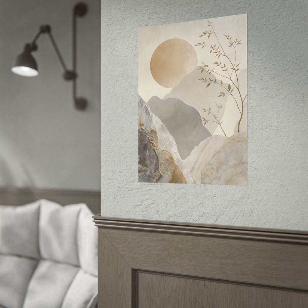 Neutral Minimalist Mountain Sun Rolled Poster