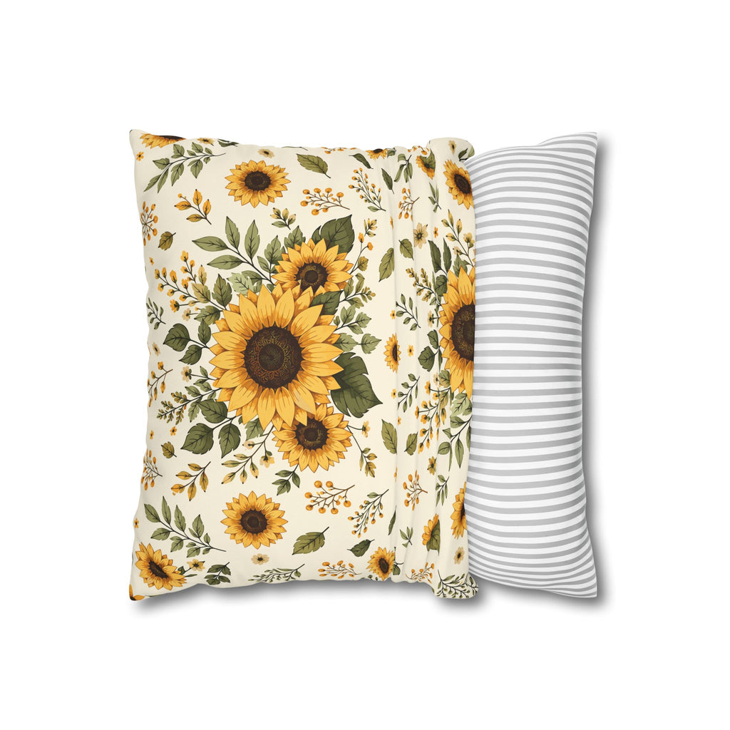 Sunflower Canvas Pillow Cover — Rustic Floral Square Pillowcase