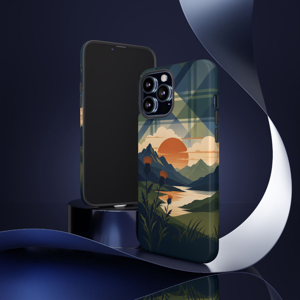 Highland Sunset Tartan Phone Case – Scottish Thistle Summer Festival Edition